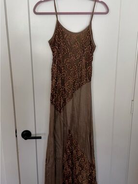 VM Brown Bead-Embellished Maxi Dress